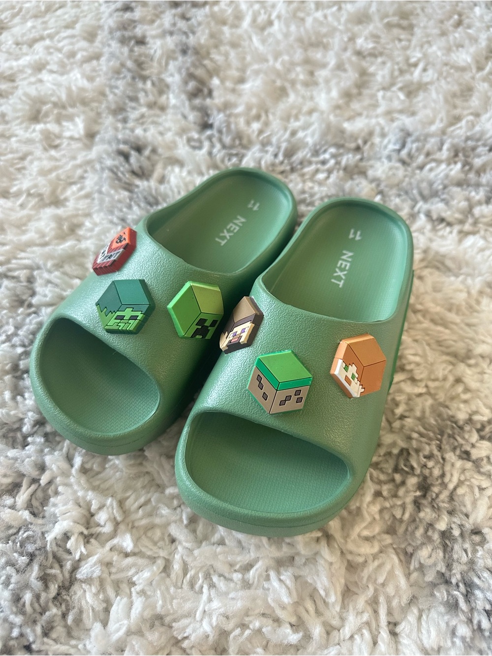 Next kids Boys girls Green Minecraft Sliders slippers shoes size US12
